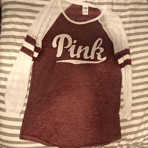 PINK Victoria Secret Maroon Baseball Tee